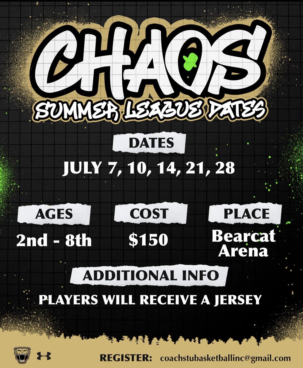 Summer League is right around the corner! It’s always a fun time competing in Bearcat Arena on summer nights! Get registered today! Games will start 5:00 pm &amp; later.