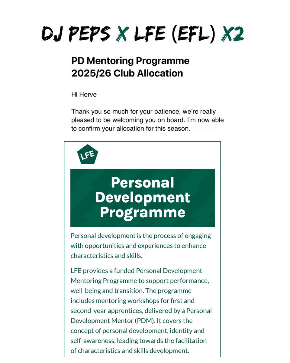 DJ PEPS X LFE by <a href="/EFL/">EFL</a> 🎧⚽️ X2

Stepping into another role this season, now part of the LFE Personal Development Programme as a mentor, on top of already delivering my own workshop through the Lifeskills Programme 

First to do both programmes &amp; take decks into training grounds☑️
