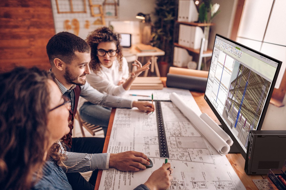 thinkstations's tweet image. See that tiny #ThinkStation next to the blueprint? 👀   

That&apos;s the @Lenovo ThinkStation P3 Tiny Gen 2. 

Featuring @Intel processors and @NVIDIAworkstatn
GPUs, this tiny but mighty #workstation proves that big #AEC builds don&apos;t need a massive tower.