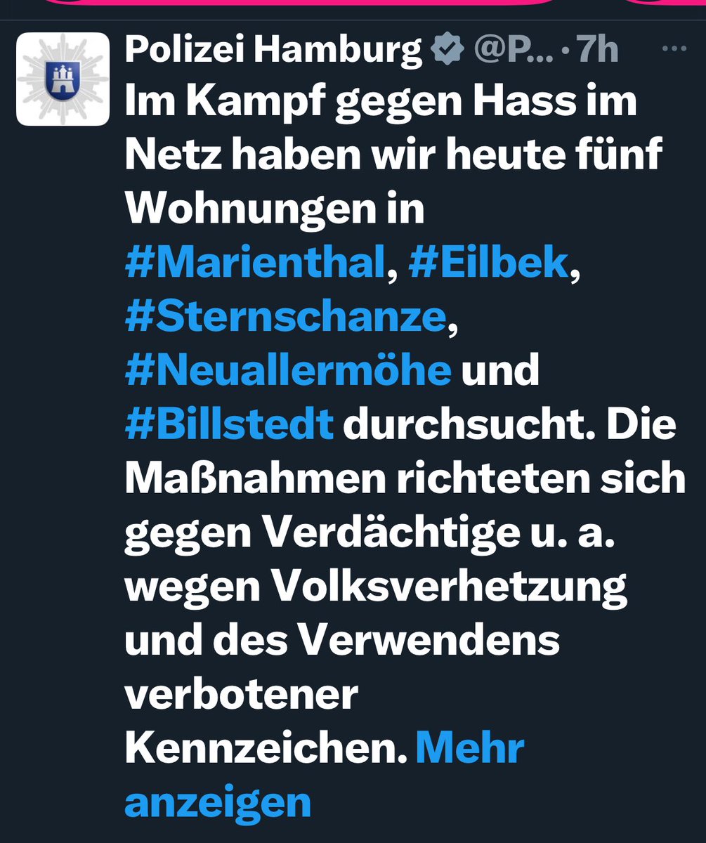 Songül 🕊️ (@songuelsunny) on Twitter photo <a href="/PolizeiHamburg/">Polizei Hamburg</a> Ich bin entsetzt.
Was Sie hier tun, hat mit dem Schutz der Demokratie nichts mehr zu tun – es ist ein Angriff auf ihre Grundlagen.
In einer echten Demokratie schützt der Staat Meinungsfreiheit, statt Wohnungen zu stürmen, weil Menschen im Netz etwas sagen, was nicht ins Bild <a href="/PolizeiHamburg/">Polizei Hamburg</a> Ich bin entsetzt.
Was Sie hier tun, hat mit dem Schutz der Demokratie nichts mehr zu tun – es ist ein Angriff auf ihre Grundlagen.
In einer echten Demokratie schützt der Staat Meinungsfreiheit, statt Wohnungen zu stürmen, weil Menschen im Netz etwas sagen, was nicht ins Bild