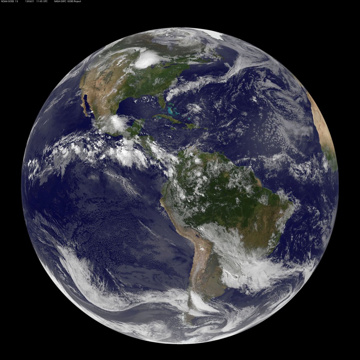 #PPOD: Summer Begins in the Northern Hemisphere 🌎 

This full-disk image from NOAA’s GOES-13 satellite was captured at 7:45 a.m. EDT (11:45 UTC) and shows the Americas on June 21, 2012, the start of astronomical summer – in the Northern Hemisphere – that year.

June 20 was the