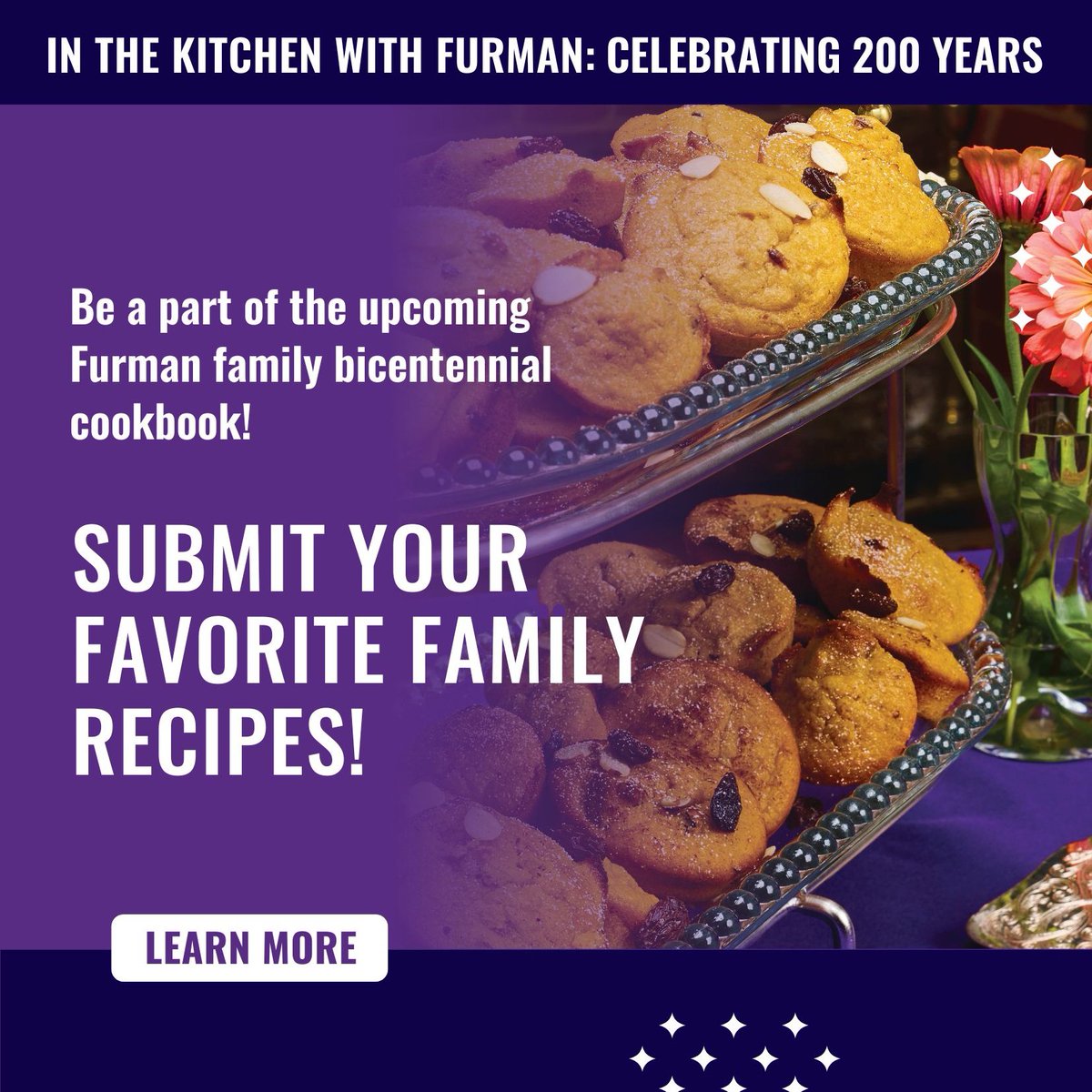 Furman_Alumni's tweet image. Time is running out to submit recipes for our upcoming bicentennial cookbook, “In the Kitchen with Furman: Celebrating 200 Years.” 📖

Join this community effort by sending in a favorite meal at furman.edu/fu/bicentennia…. Submissions are open to anyone with a @FurmanU connection!