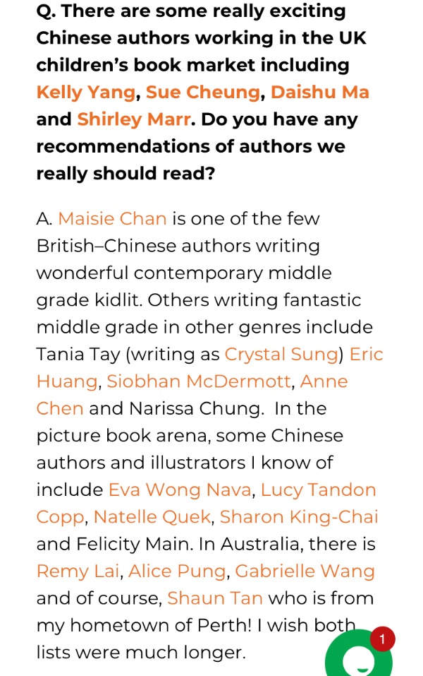 Thanks to Scarlett Li for boosting BRITISH based Chinese heritage kidlit authors and illustrators when asked about Chinese children’s authors in the U.K. market.