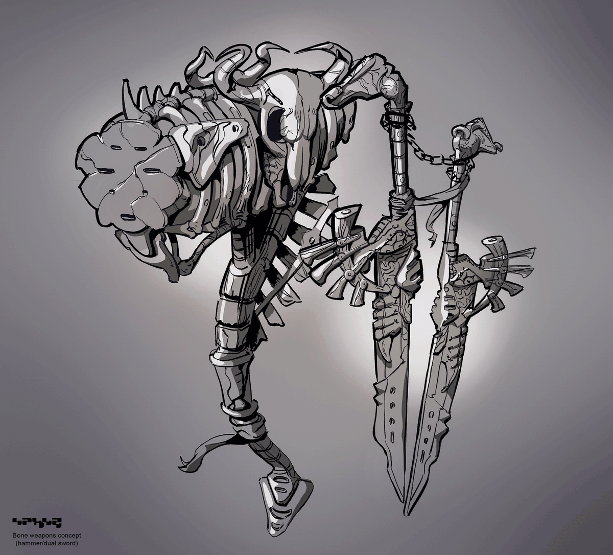 bone weapons concepts (hammer/dual sword) #conceptart