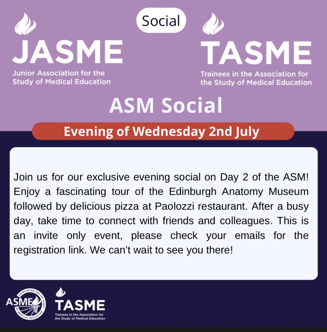 TASME UK (@tasme_uk) on Twitter photo 🎉ASME ASM social 🎉  
Join us for our joint JASME and TASME social event on Wednesday 2nd July! 🍕 We can’t wait to see you there!  #tasme #asm25 🎉ASME ASM social 🎉  
Join us for our joint JASME and TASME social event on Wednesday 2nd July! 🍕 We can’t wait to see you there!  #tasme #asm25