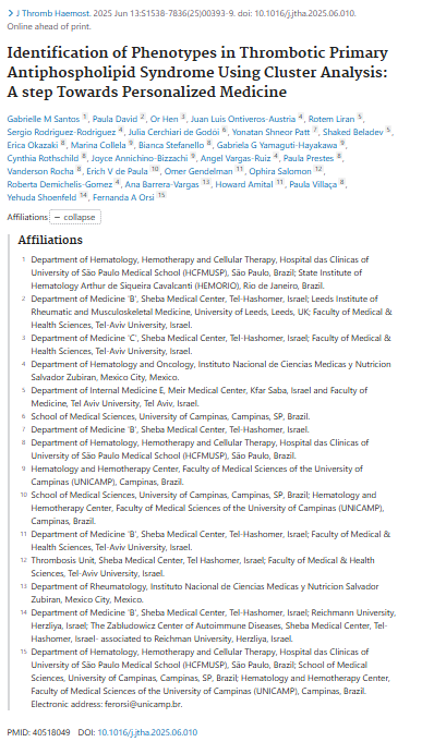 INCMNSZ_DirInv's tweet image. Identificación de fenotipos en el síndrome antifosfolípido trombótico primario mediante análisis de conglomerados: un paso hacia la medicina personalizada. Participación del @incmnszmx, Juan Luis Ontiveros Austria y cols.
