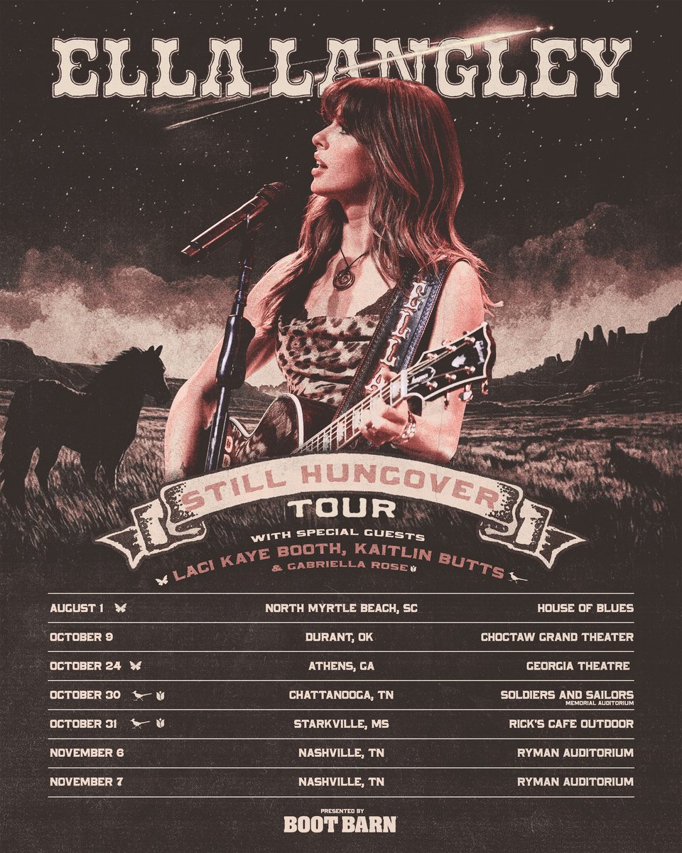 ellalangleymsic's tweet image. the final shows of the still hungover tour presented by @bootbarn. can’t wait to see y’all out on the road this fall with @lacikayebooth, @KaitlinButts, and Gabriella Rose 🫶🏼 tickets are on sale friday 6/27 at 10am local time & fan presale starts now!
my.community.com/ellalangley