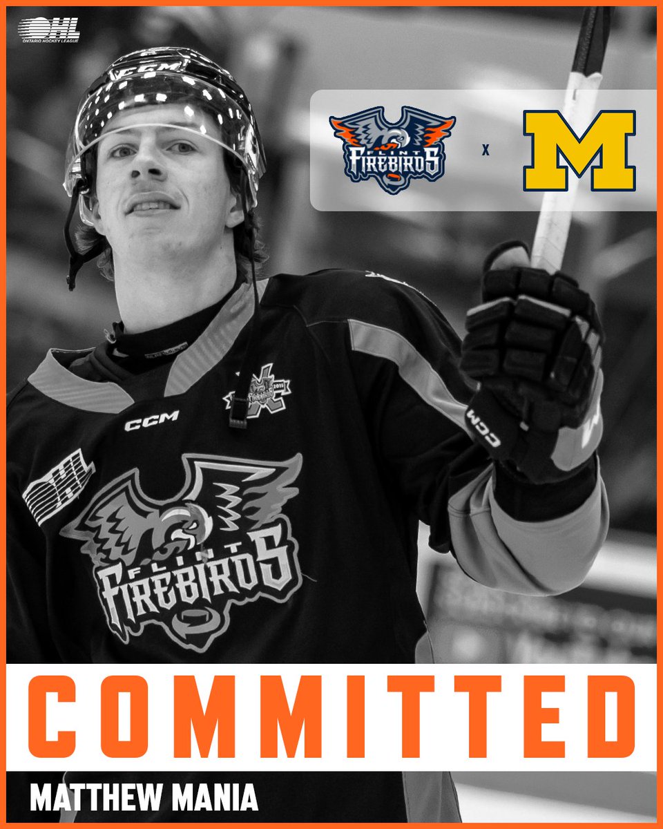 Firebirds defenseman Matthew Mania has announced his commitment to play hockey for the University of Michigan. Congratulations and go get 'em in Ann Arbor, Marv!