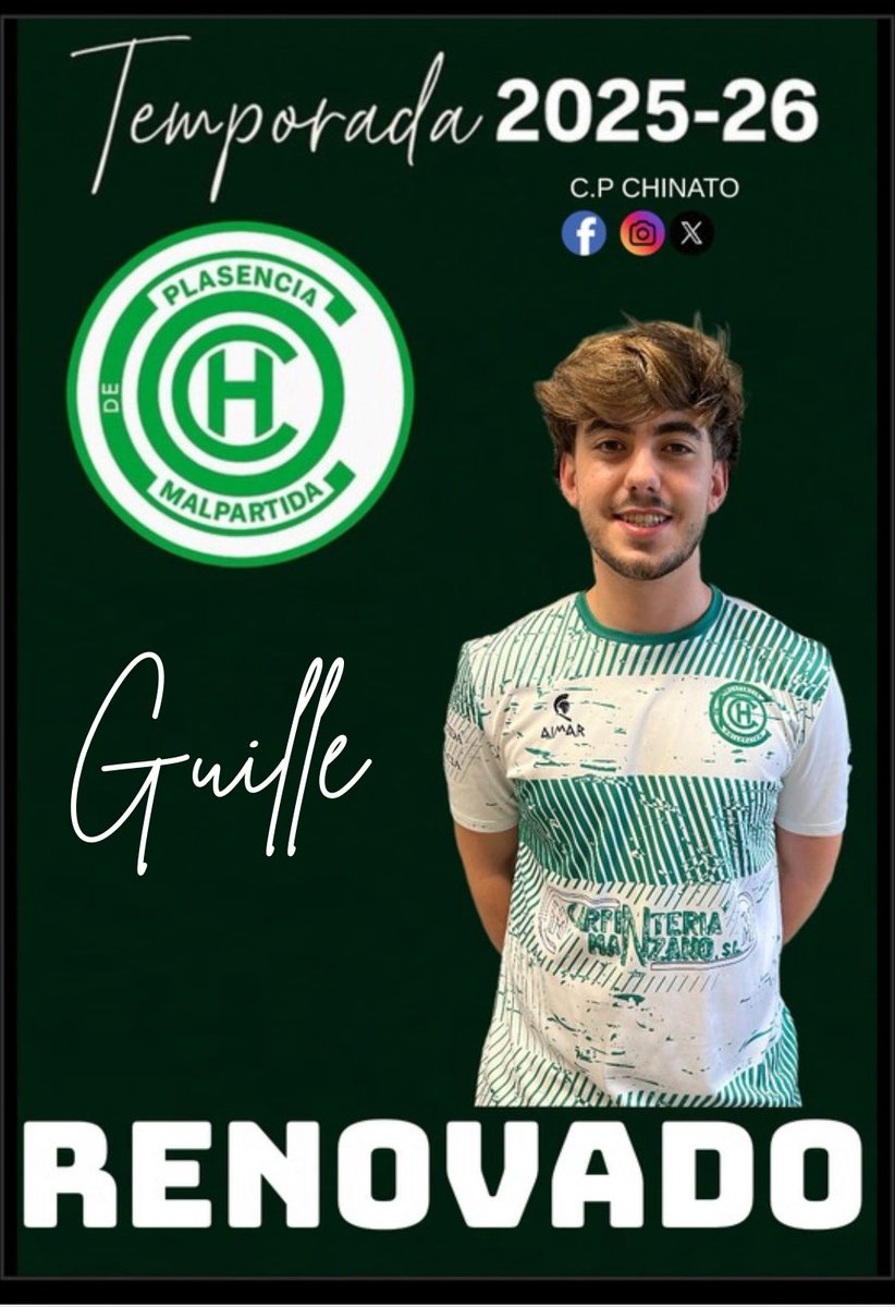 📢 RENOVACIÓN OFICIAL

💚 GUILLE seguirá una temporada más defendiendo los colores del CP Chinato.

⚡ Juventud, talento y una zurda elegante para seguir dando calidad a nuestro centro del campo.

🔁 ¡Una temporada más juntos!

#Renovación #Guille2025 #CPChinato