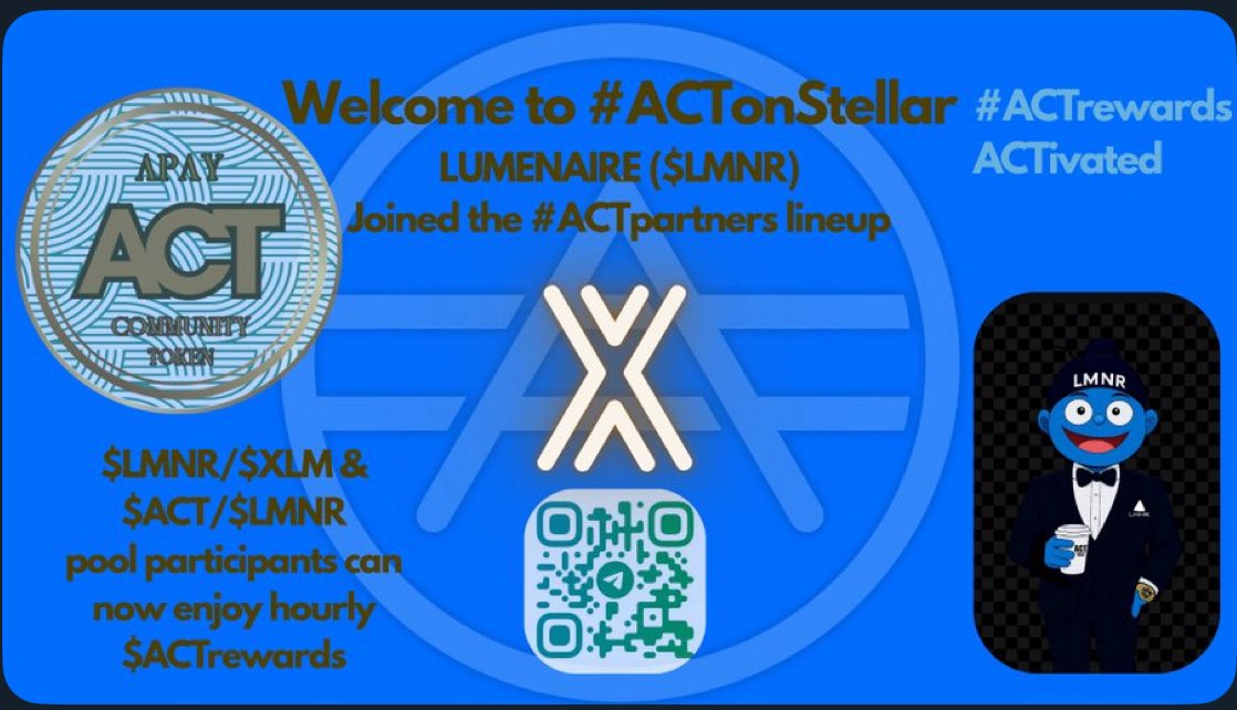 X_LMNR's tweet photo. WE FINALLY GOT OUR $ACT !! TOGETHER!! $LMNR & $ACT = 🧨 
LIQUDITY ���� PROVIDERS WILL NOW RECEIVE ACT REWARDS!!

& IN THE NEAR FUTURE THESE SAME POOLS WILL ALSO PAY OUT LMNR AS WELL! CAN U SAY DUAL REWARDS!💥 

JUMP INTO ONE! OR BOTH!! 
& GET PAYED! NO BETTER TIME THAN NOW  #LUMENAIRE  

LONG LIVE THE LEGEND!! $LMNR 
$XLM $ACT #lUMEME #LOBSTR
#SDEX #STELLARX #MEME #SDF
#ACTHUB #LIBRE #LMT #APAY

LUMENAIRE( $LMNR): “Meme vibes, #Stellar utility, burning hype, building value." 

Officially joined ACT-HUB!