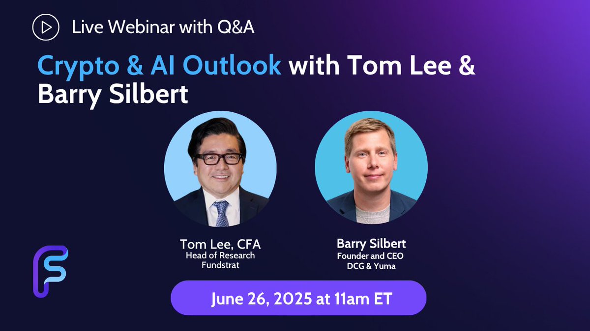 FS Insight (@fs_insight) on Twitter photo AI is booming. Crypto is building. But what happens when these forces converge?
Join <a href="/fundstrat/">Thomas (Tom) Lee (not drummer) FSInsight.com</a>'s Tom Lee & <a href="/BarrySilbert/">Barry Silbert</a> for a strategic outlook on the AI-Crypto nexus—and what it means for your portfolio.
📅Live webinar tomorrow at 11AM ET
🔗Register: fsinsight.com/event/crypto-a… AI is booming. Crypto is building. But what happens when these forces converge?
Join <a href="/fundstrat/">Thomas (Tom) Lee (not drummer) FSInsight.com</a>'s Tom Lee & <a href="/BarrySilbert/">Barry Silbert</a> for a strategic outlook on the AI-Crypto nexus—and what it means for your portfolio.
📅Live webinar tomorrow at 11AM ET
🔗Register: fsinsight.com/event/crypto-a…
