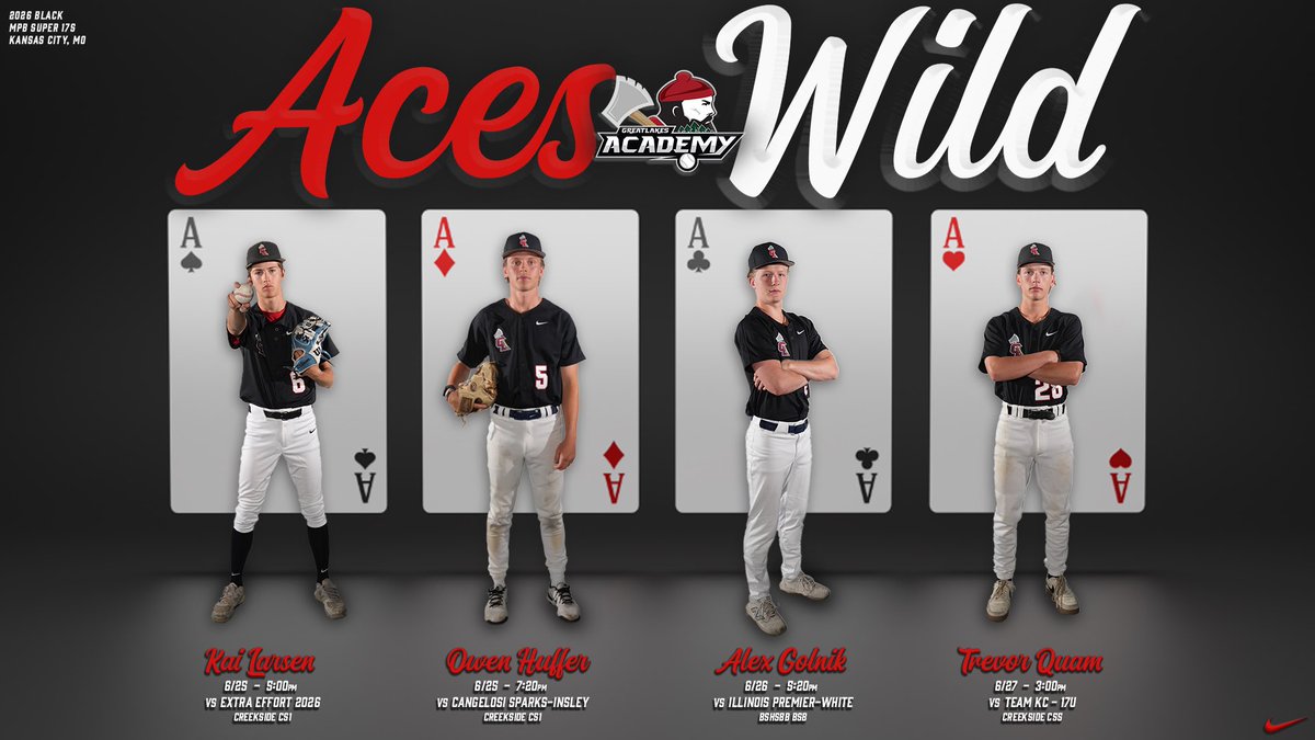 🃏𝐀𝐜𝐞𝐬 𝐖𝐢𝐥𝐝 🃏

Starting Rotations for ‘26 Black for Super 17s! 

#GreatLakesBaseball #ACutAbove🪓 #Uncommitted