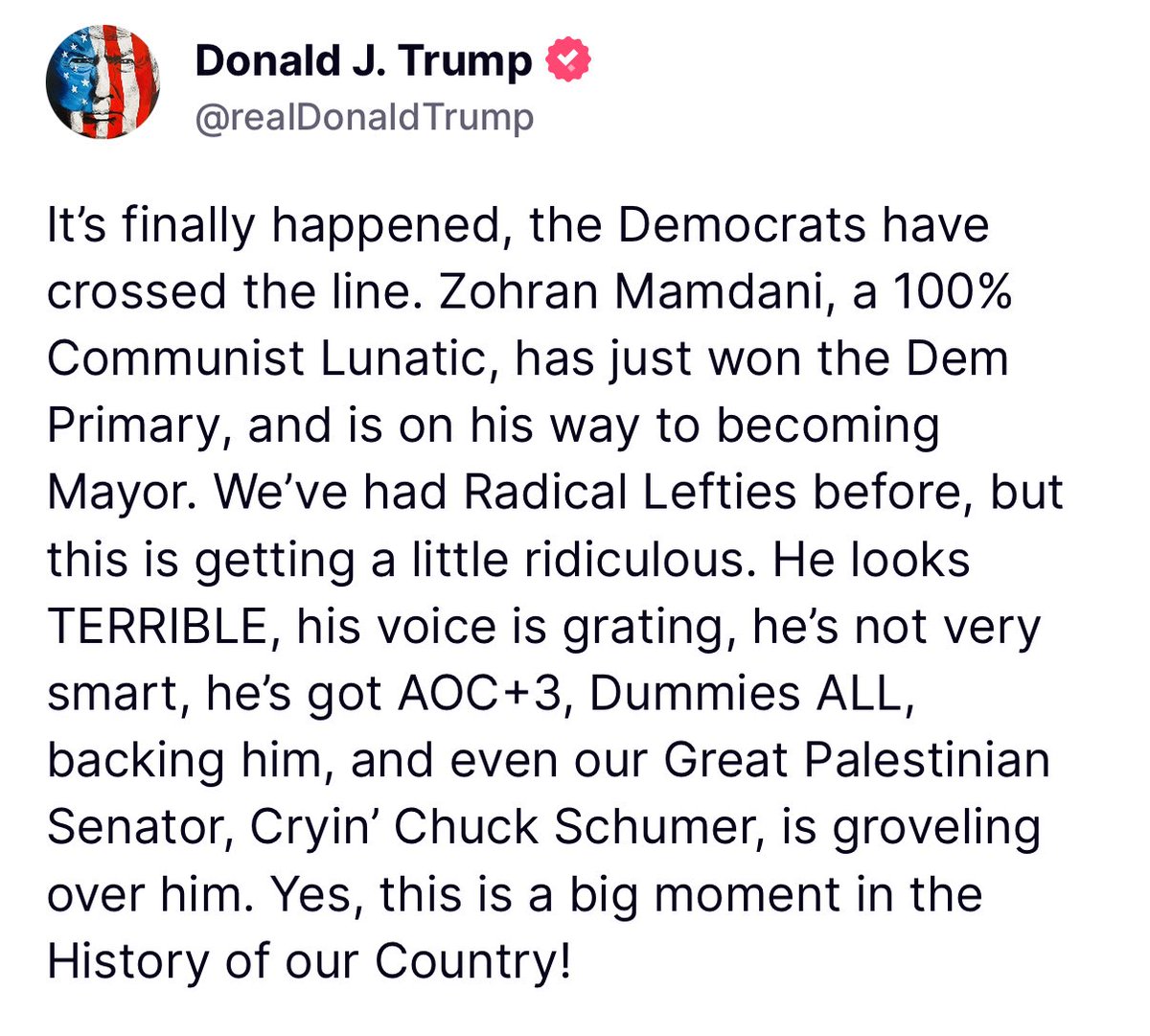 BobbyFreemanUS's tweet image. "It's finally happened, the Democrats have crossed the line. Zohran Mamdani, a 100% Communist Lunatic, has just won the Dem Primary, and is on his way to becoming Mayor.
We've had Radical Lefties before, but this is getting a little ridiculous.
He looks TERRIBLE, his voice is…