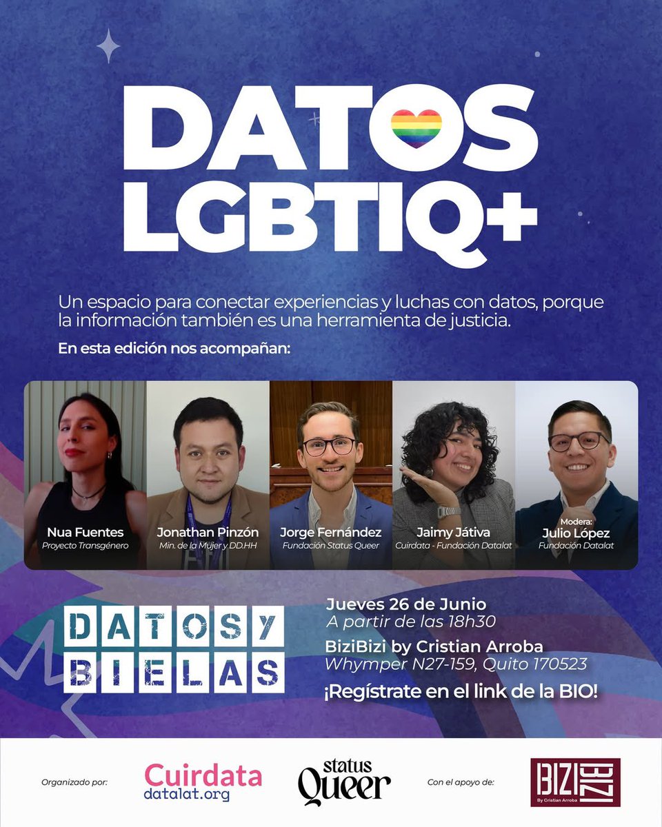 juliolopezdata's tweet image. ๐ณ๏ธโ๐๐ ยกHablemos de datos, derechos y orgullo!
Maรฑana 26/06 acompรกรฑanos en #DatosYBielas en esta ediciรณn desde @Datalat y @StatusQueer
๐ฌ Datos LGBTIQ+ para garantizar derechos
๐ป Entrada libre previo registro
๐ Quito en BiziBizi
๐ก 18h30
๐๏ธ Regรญstrate: forms.gle/X34ETtsrj6Q4S5โฆ
