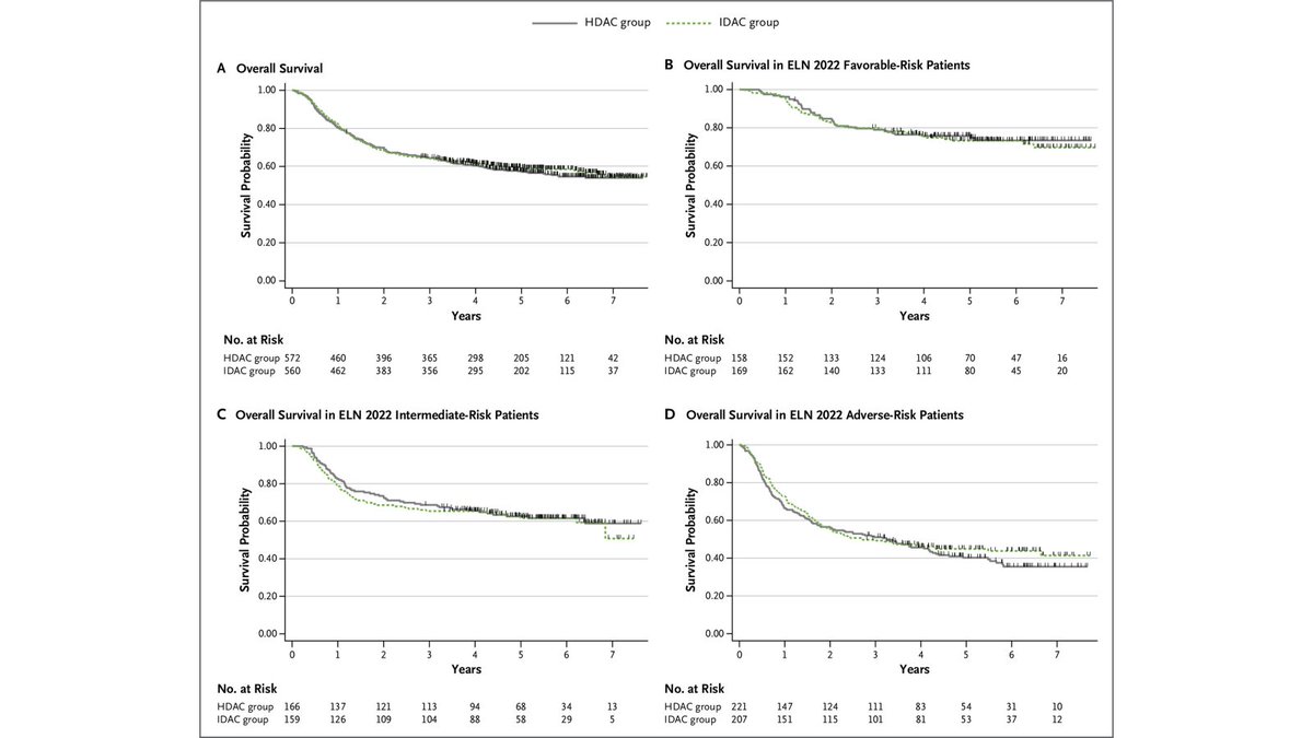 TalhaBadarMD's tweet image. Intermediate-Dose Cytarabine as Postinduction AML Therapy | NEJM Evidence evidence.nejm.org/doi/full/10.10… 

Deep dive on the recent paper published in @NEJMEvidence, randomized trial IDAC vs HDAC consolidation in AML (18-60 yrs). #leusm #AML 

Trial excluded CBF, Ph+ or MPN-&amp;gt;AML

Primary…