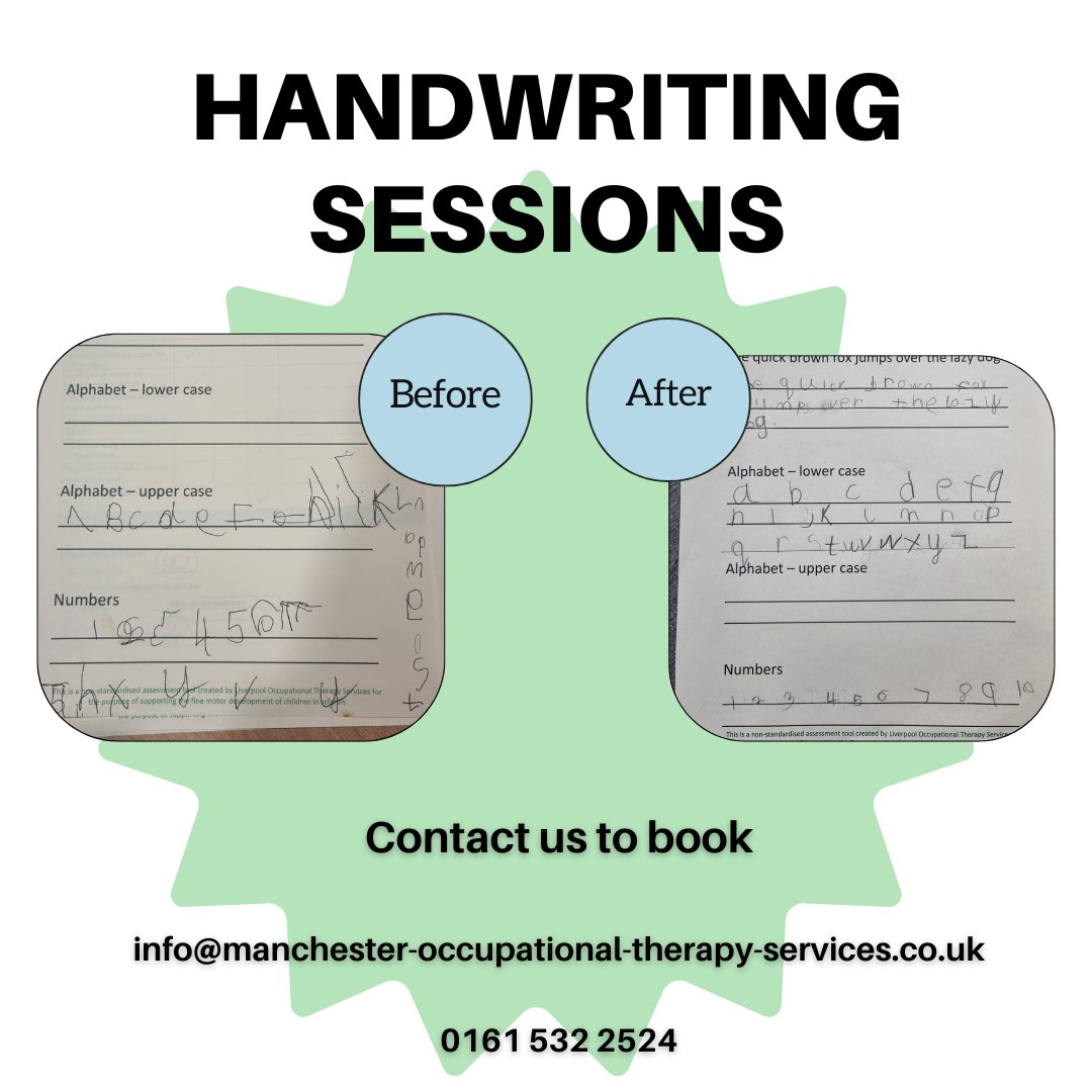 Manchester Occupational Therapy Services (@mcrotservices) on Twitter photo Is your child finding handwriting tricky? βοΈ
Our 1:1 sessions support letter formation, pencil grip, writing speed & confidence - tailored to your child.
π
Summer holidays
π Broadstone Mill, Stockport
π· Β£70 per session
π Book now: β¦r-occupational-therapy-services.co.uk/events/handwriβ¦
#HandwritingHelp Is your child finding handwriting tricky? βοΈ
Our 1:1 sessions support letter formation, pencil grip, writing speed & confidence - tailored to your child.
π
Summer holidays
π Broadstone Mill, Stockport
π· Β£70 per session
π Book now: β¦r-occupational-therapy-services.co.uk/events/handwriβ¦
#HandwritingHelp