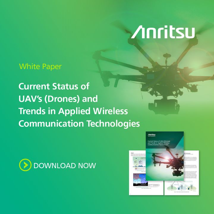UAVs, also known as drones, are coming into practical use worldwide.

Download #Anritsu's white paper to learn more about the current status of UAVs, as well as trends and challenges in in UAV #WirelessCommunications: bit.ly/438X2QJ

#UAV #IoT #drones