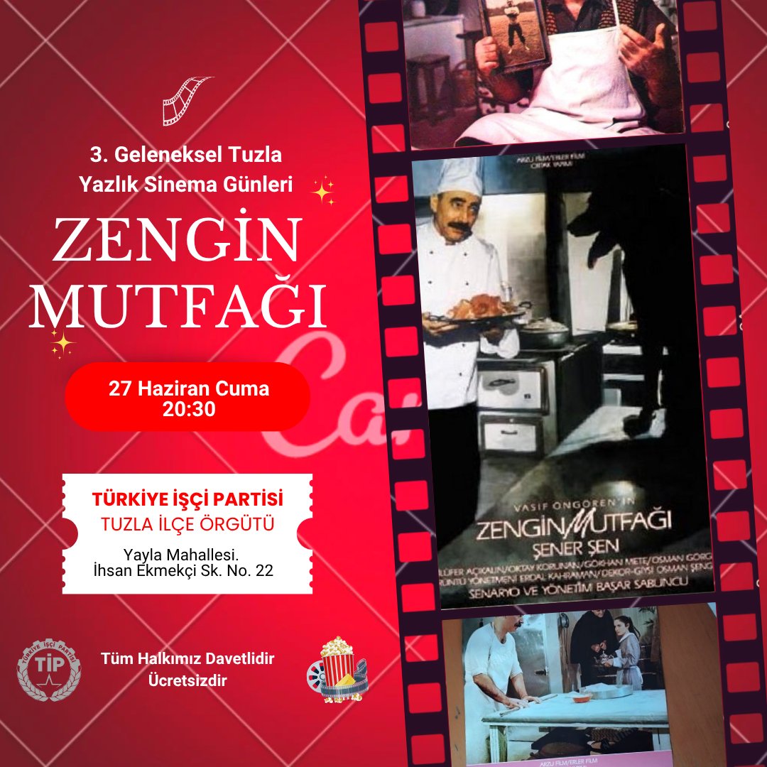 27 Haziran Cuma Saat 20:30 tüm Tuzla halkımızı Yazlık Sinema Günleri film gösterimine bekliyoruz.