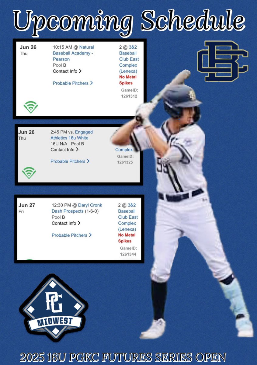 Upcoming schedule
<a href="/BCbaseballtoday/">Building Champions</a> <a href="/SportsForceBB/">SportsForce Baseball</a> <a href="/calebcox303/">Caleb Cox 🇺🇸</a>