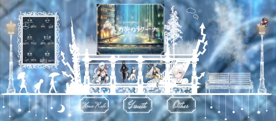 「雨夜の街のラクーナ」
KP/シエン様

PC/PL
白/瑛様
リオン=アカツキ/立花様
朝霧 陽向/クルト様
朝霧 美怜/わこー

良かった....かなり良かった....
妹RPは楽しい