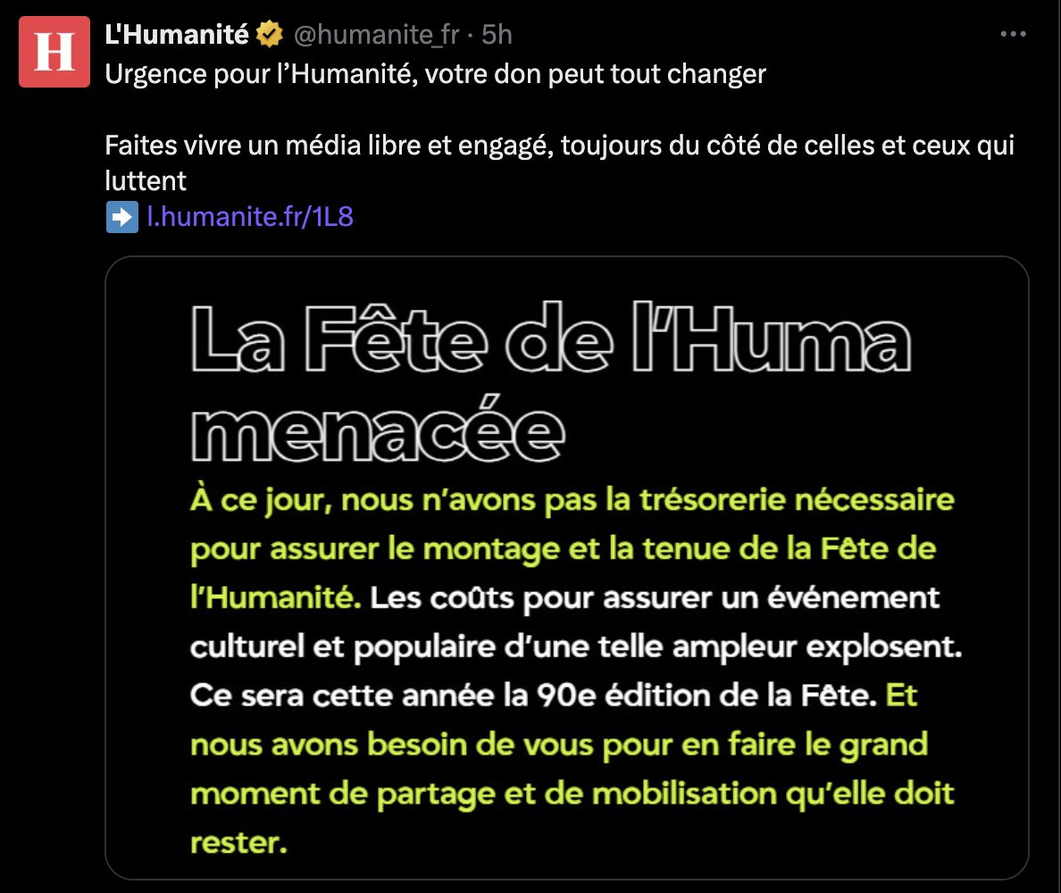 🔴L'Humanité lance un appel aux dons et réclame un million d'euros pour "faire vivre un média libre" : en réalité le journal d'extrême gauche est le média le plus aidé par l'État et touche chaque année 6,6 millions d'euros de subventions publiques.