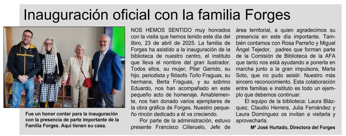 ¡Viva el <a href="/ForgesIes/">IES_AntonioFraguas_Forges</a> y su nueva biblioteca! 👏🏼👏🏼👏🏼
