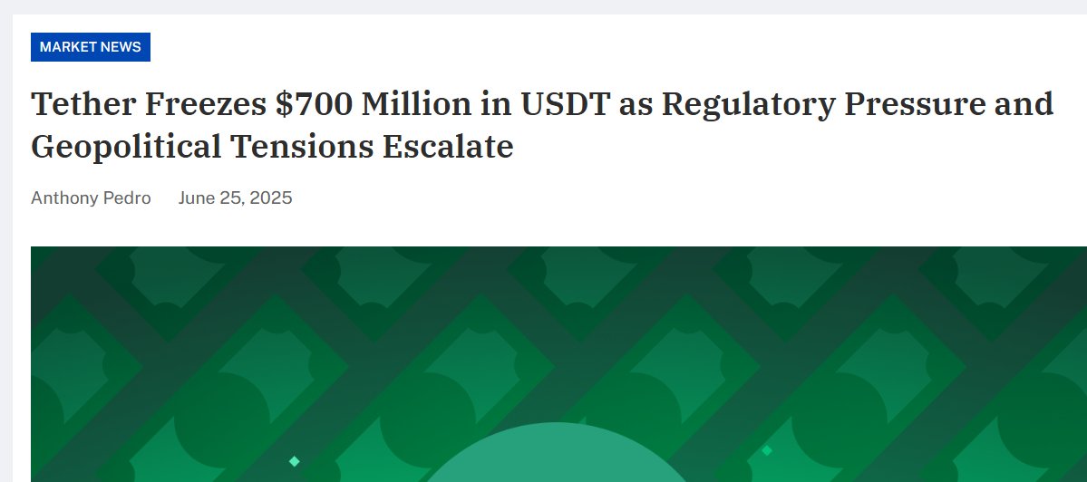 شركة Tether قامت بتجميد ما يقارب 700 مليون دولار من عملة USDT، وذلك في ظل تصاعد الضغوط التنظيمية وتزايد التوترات الجيوسياسية.