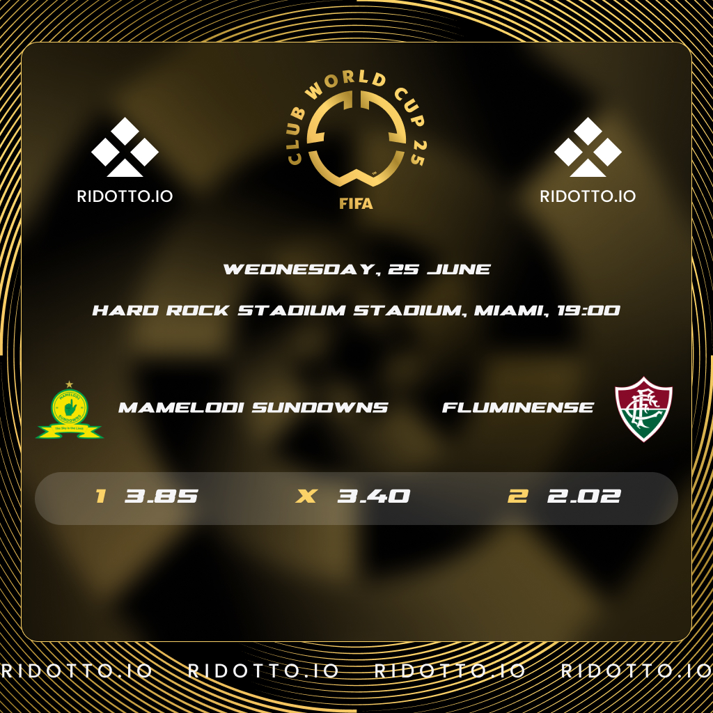 Ridotto_Sports's tweet photo. ⚽️🔥 Mamelodi Sundowns vs. Fluminense 🔥⚽️

Can the Brazilians assert their flair, or will Mamelodi impress on home soil? 🏟️

Bet now: https://t.co/NFdpSYaSAc

✅ No KYC
✅ No Geo-Restrictions
✅ Instant Payouts — Your funds, your control https://t.co/i6Hqd06Ddm