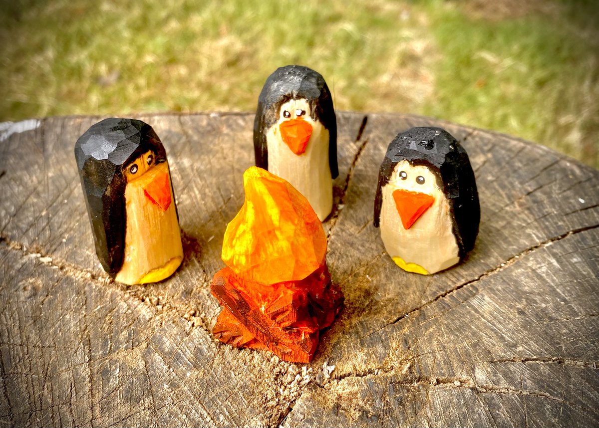 silverbackmpr's tweet image. Lunchtime carving club @Charles_Read_ not very often you see three penguins standing round a campfire.