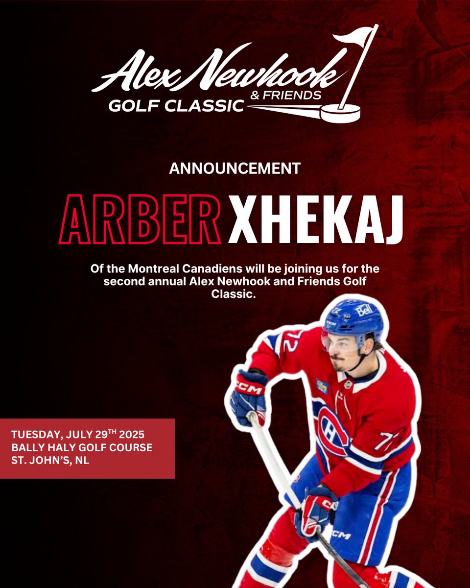 Alex Newhook Golf Classic (@angolfclassic) on Twitter photo 📣 Big Announcement!
We’re excited to share that Arber Xhekaj of the Montreal Canadiens will be joining us as a special guest for the second annual Alex Newhook & Friends Golf Classic!
Huge thanks to Arber for supporting our mission to give back to local charities
<a href="/AlexNewhook_/">Alex Newhook</a> 📣 Big Announcement!
We’re excited to share that Arber Xhekaj of the Montreal Canadiens will be joining us as a special guest for the second annual Alex Newhook & Friends Golf Classic!
Huge thanks to Arber for supporting our mission to give back to local charities
<a href="/AlexNewhook_/">Alex Newhook</a>