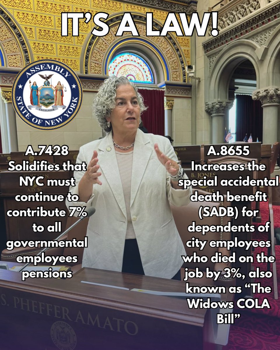 🚨 NEW LAWS!!🚨
Our City employees keep us moving forward &amp; A.7428 is ensuring they continue to get the pension contributions they deserve
&amp;
Through A.8655, we are making sure the families of fallen City employees are taken care of &amp; know we appreciate their loved ones sacrifice