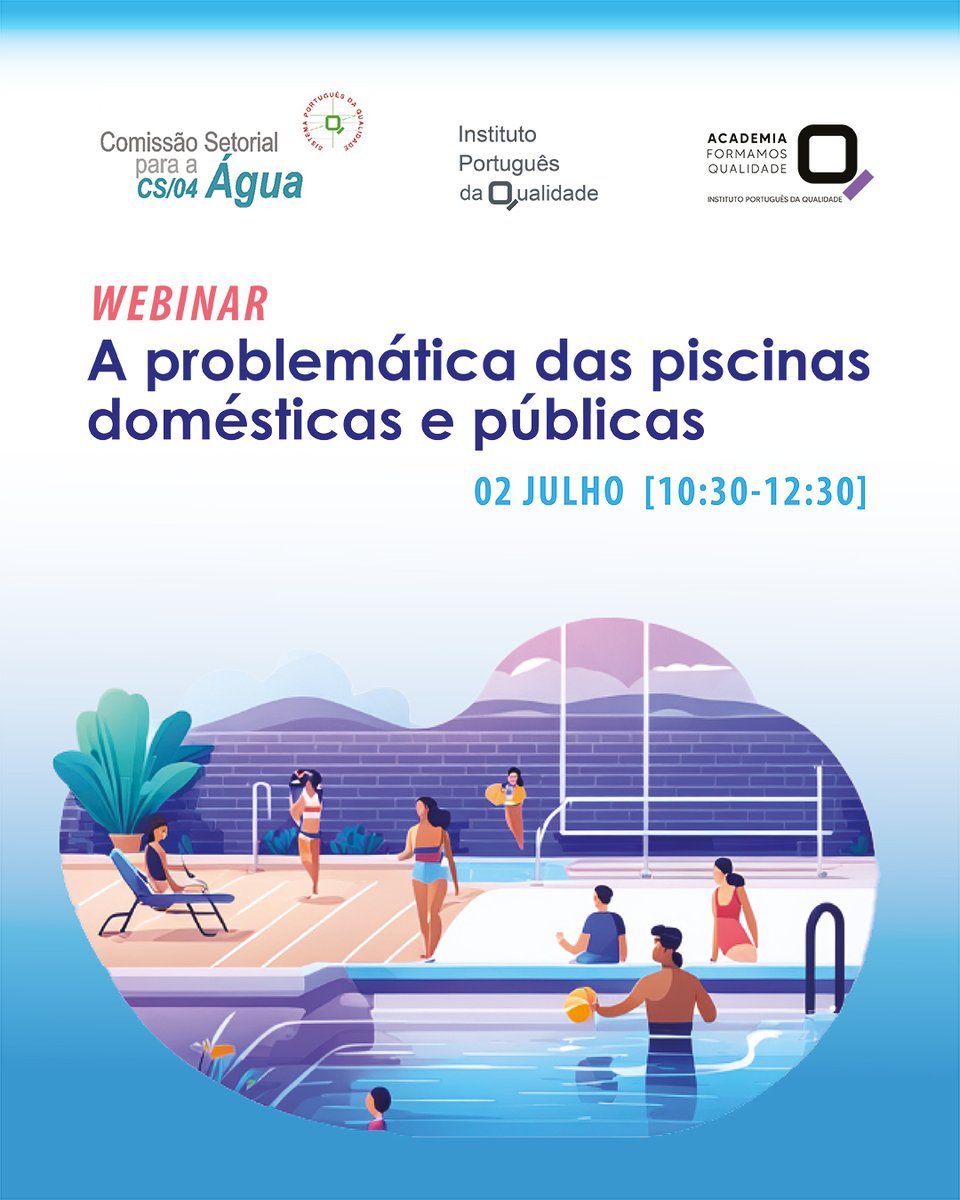 Webinar | A problemática das piscinas domésticas e públicas 🌊 
📌 2 de julho | 10:30 - 12:30
Participação gratuita, mediante inscrição
👉ipq.pt/webinar-a-prob…