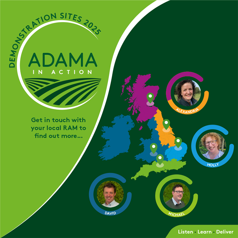 📢 Join us at our #ADAMAinAction demonstration sites. 

As part of our mission to demonstrate the value of ADAMA’s extensive portfolio of fungicides, we are excited to be hosting a series of trial tours at our 5⃣ sites around the UK. 

Find out more hubs.la/Q03tyvc50