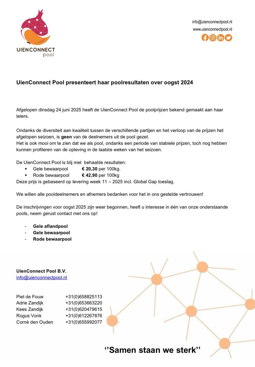 uienconnectpool's tweet photo. 📢 De uitslag van de bewaarpool is bekend! 
Hierboven ziet u de resultaten staan 👆

#Uienpool #Uienhandel #AgrarischSamenwerken #connectie #poolprijzen #bekendmaking https://t.co/HBUuT0hbyX