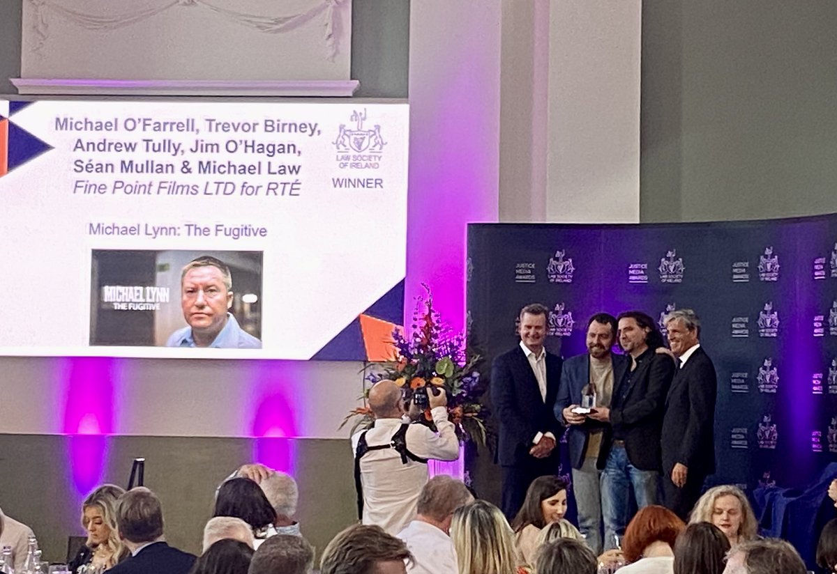 Delighted to see that the dedicated team behind the <a href="/RTEOne/">RTÉ One</a> documentary Michael Lynn: The Fugitive won the TV Broadcast Justice Media Award - journalist Michael O’Farrell, <a href="/FPF_Docs/">Fine Point Films</a> and RTE’s Grainne McAleer