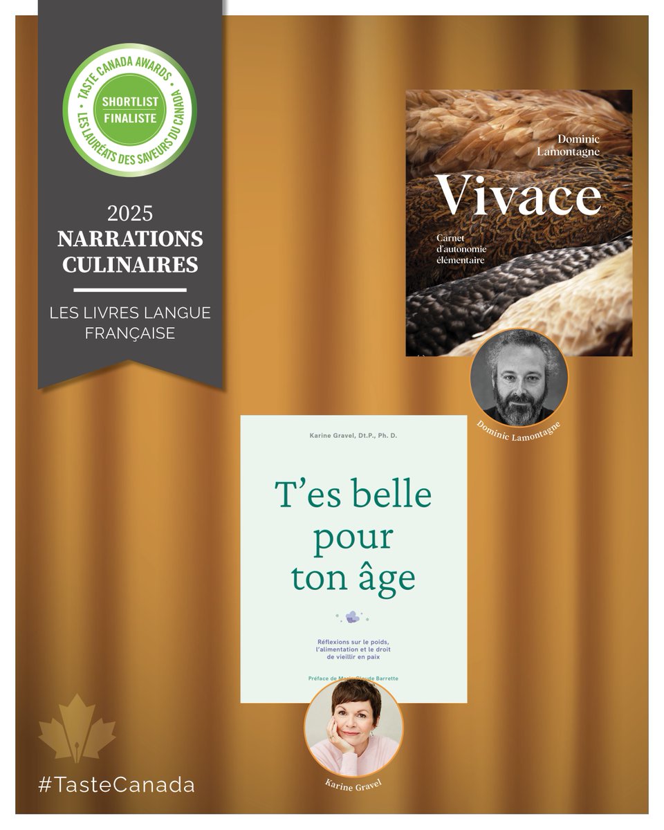Présentation des finalistes des Prix Saveurs du Canada 2025 dans la catégorie Narrations culinaires, catégorie langue française! 

⁠🔗 Pour voir la liste complète, visitez: l8r.it/hORg

#TasteCanada