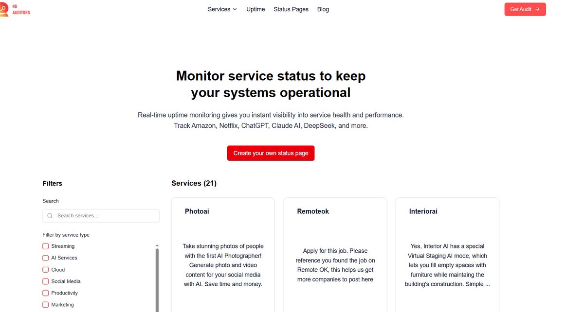 We´ve launched a status page dashboard, where you can track the uptime of your website, RPCs, APIs.... and receive notifications of any changes.

rdauditors.com/status-pages
