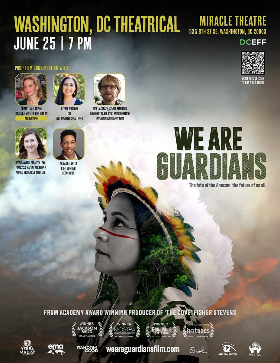 dceff_org's tweet image. Witness the incredible story of the Indigenous forest guardians risking everything to protect the Amazon Rainforest — and our collective future. WE ARE GUARDIANS screens tonight at the Miracle Theatre! Tickets here: bit.ly/WeAreGuardians…