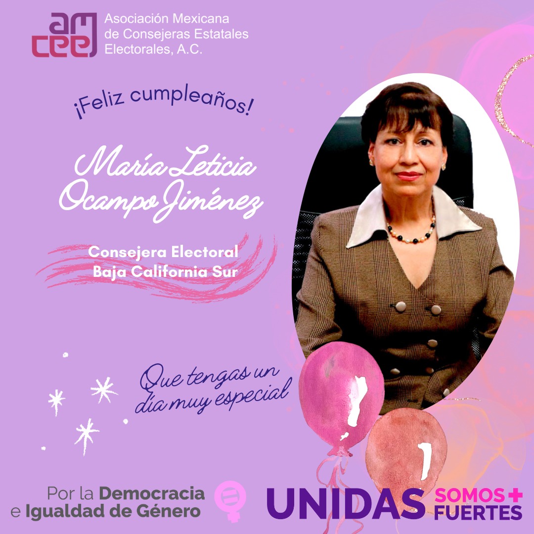 Hoy felicitamos a María Ocampo Consejera Electoral del <a href="/ieebcs/">IEEBCS</a> por motivo de su cumpleaños🥳

¡Muchas felicidades! que este día esté lleno de alegría y éxitos✨️