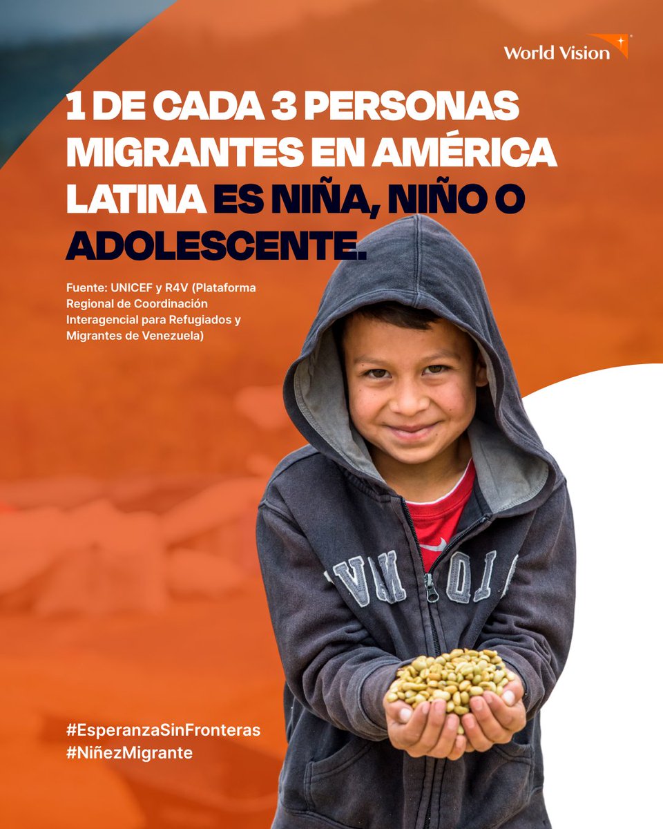 Muchas veces, madres, padres y cuidadores migran con sus hijos para protegerles, no por elección, sino por necesidad.
Huyen en busca de darles seguridad, alimento, educación… y un futuro.

#WorldVision #ProtejamosLaNiñez