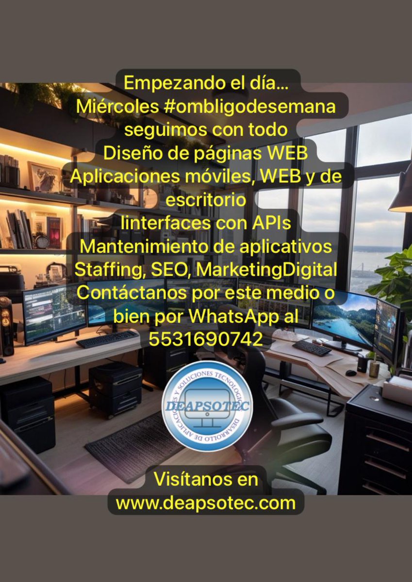 deapsotec's tweet photo. Miércoles  #ombliguitodesemana #mexicoemprende #deapsotec #javafullstack #javacoffee  #iotsolutions #emprendedoresexitoso #seo #marketingdigital #tecnologiaycafe #cdmx_oficial #inteligenciaartificial #aplicacionesparatunegocio #PHPCommunity #SeguimosConTodo #bigdatatechnologies https://t.co/aIl3crnDFV