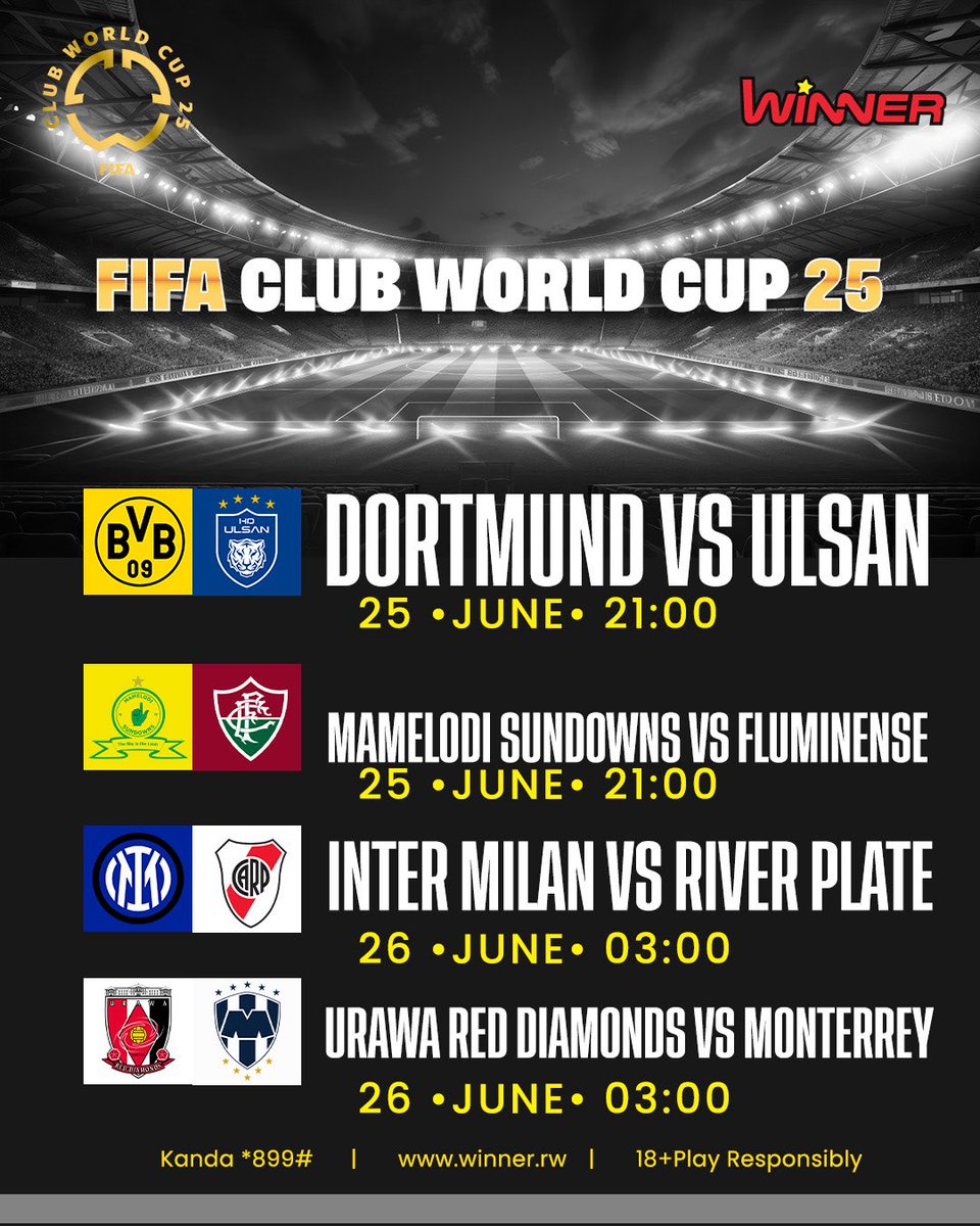 Godwin_n11's tweet photo. Ese ujya wibuka ko @winner_rw muriyiminsi y’igikobye cy’isi cyama club match zose zirikuba yazikubiye kenshi? Ubu watega kumakipe yuyumunsi ari kuri iyo photo ubundi ugatsindira imvura y’amafranga👇
Kurubu wabetinga na Winnerbet ukanda *899# cyangwa https://t.co/Xtv0A0Ev94

#FiFaClubWorldCup2025