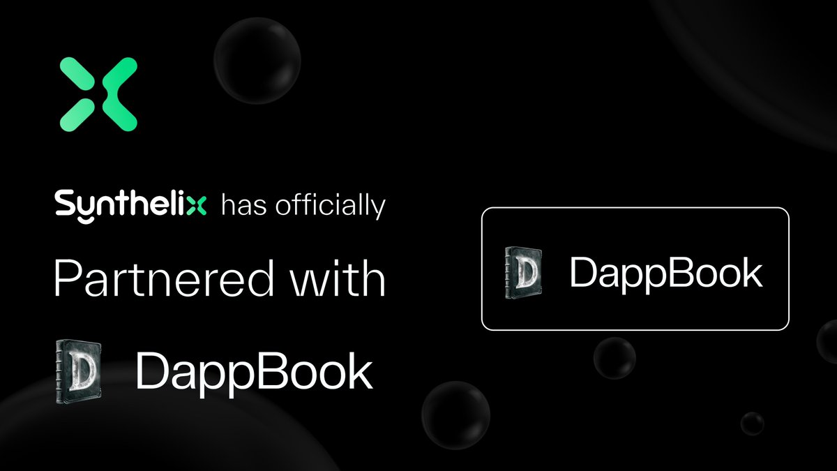 Synthelix's tweet image. Strategic Partnership Announcement: Synthelix AI x @Dappbookerc
We’re excited to announce a strategic partnership between Synthelix AI, the AI-powered DePIN platform driving secure decentralized connectivity, and Dapp Store – widely recognized as “The Google Play of Crypto”.…