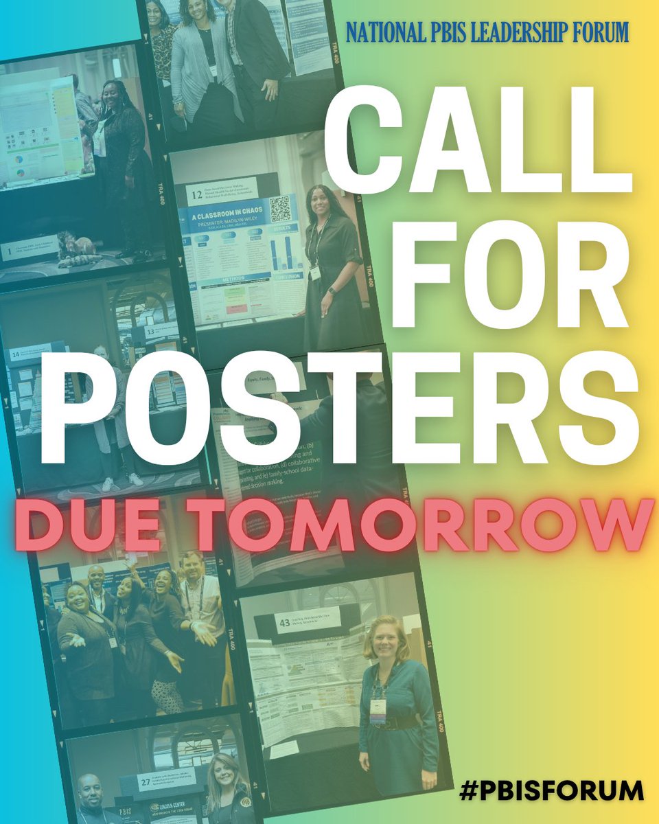 PBISForum's tweet image. Reminder! Our #pbisforum Call for Posters are due tomorrow, Friday June 27th. Join us as a Poster Presenter to showcase your #PBIS implementation. Save 25% on registration! Find all details on our website: pbisforum.org/poster-session…
#PBS #MTSS