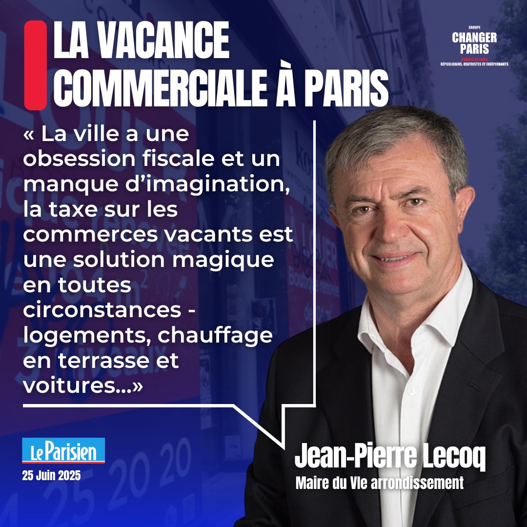 ⚠️À Paris, 10 % des commerces sont vacants. La situation ne cesse de se dégrader depuis 2014!
Et la seule réponse de la Ville?➡️TAXATION

💬«Une solution magique en toutes circonstances» dénonce <a href="/jp_lecoq/">Jean-Pierre Lecoq</a>