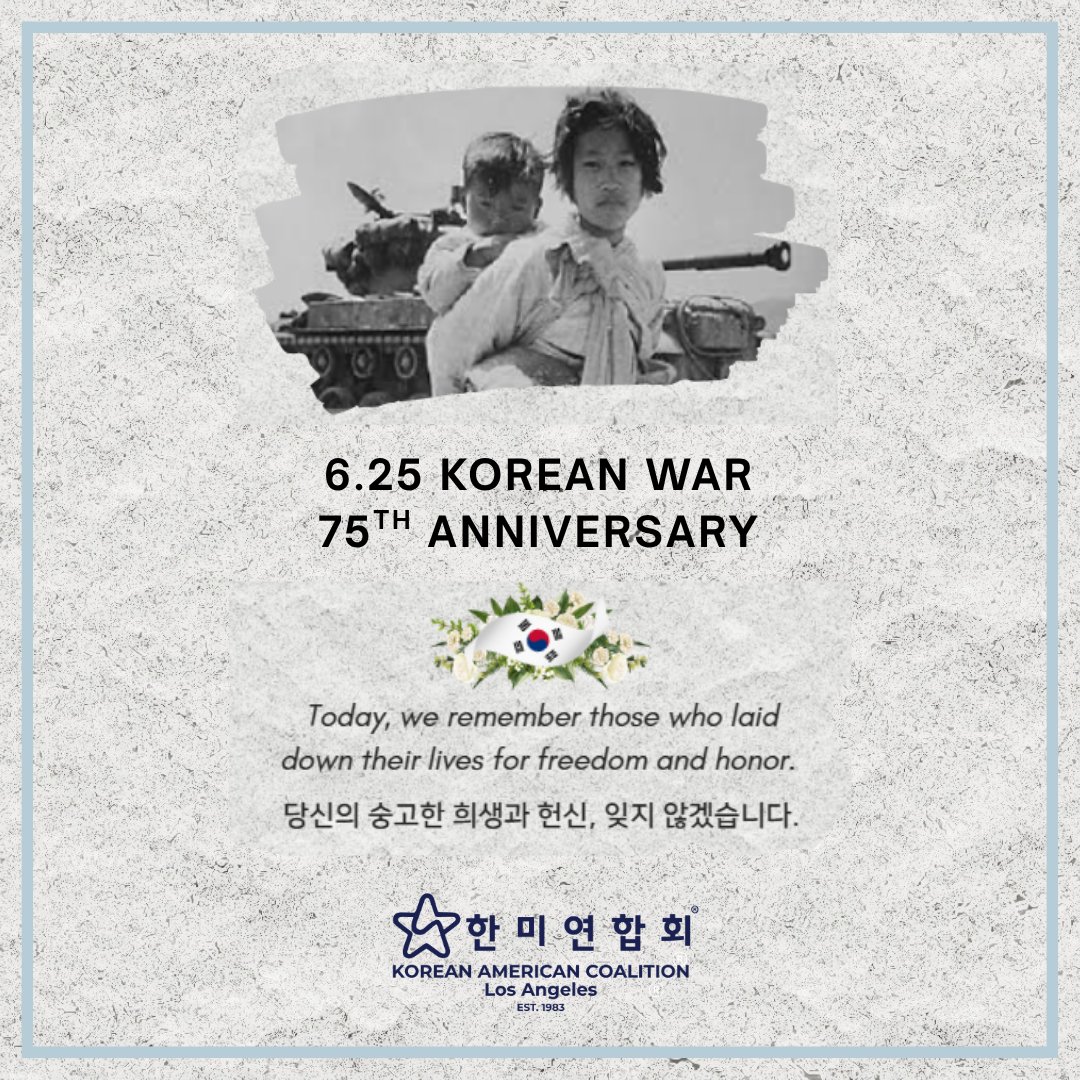 Today marks the 75th anniversary of the #KoreanWar. #theKacla remembers those who laid down their lives for freedom and honor. Let’s reflect on their courage and commitment to honor their memory. 🇰🇷 

#KoreanWar75years #honor #LegacyOfCourage #Korean