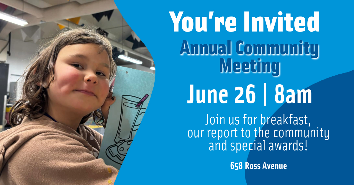 Plan to join us at the Annual Community Meeting, tomorrow morning at 8:00. There will be reports from both boards and special awards. 658 Ross Avenue in Wpg.

#volunteers #reports #meeting