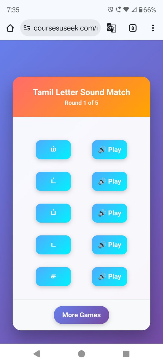 Want2learnToday's tweet photo. I have created some games for Tamil. Please check and give me feedback.

https://t.co/vfjwdDi6PX

https://t.co/81yze7xOxc https://t.co/1UatUJHOrB