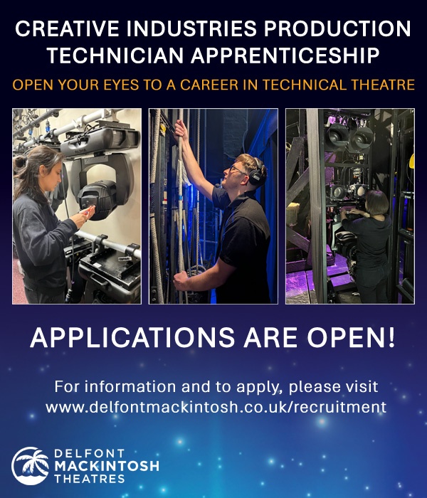 DMTWestEnd's tweet image. Do you want to gain experience working backstage at our West End theatres?
Do you want to learn how we create our shows with lighting, video, sound, and stage equipment?
Then don’t miss out on this unique apprenticeship.
Visit delfontmackintosh.co.uk/recruitment for more information.