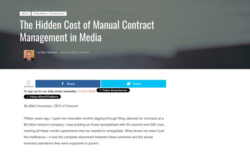 Matt Lhoumeau, CEO of Concord, shares how manual contract management is draining media companies of time and money: programminginsider.com/the-hidden-cos…

From  talent agreements to advertising deals, discover why treating contracts  as strategic assets—not filing cabinet fodder—is essential